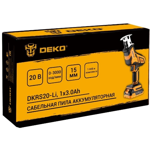 Сабельная пила аккумуляторная DEKO DKRS20-Li, 20В, 1x3.0А·ч
