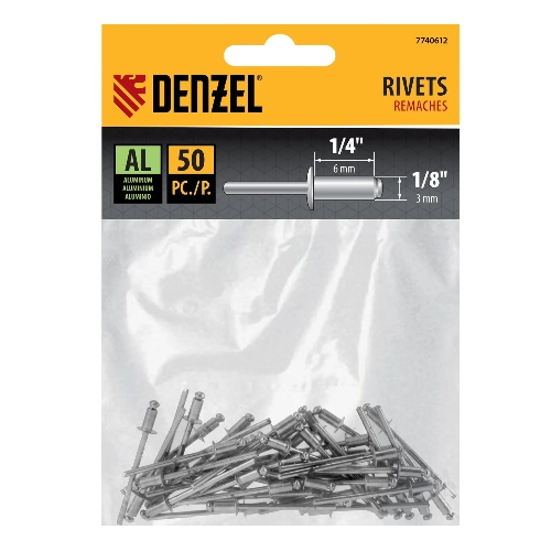 Заклепки алюминиевые Denzel, 1/8"-1/4", 3 х 6 мм, 50 шт.