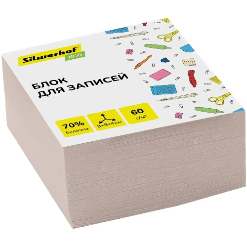 Блок для записей бумажный Silwerhof ECO Эконом 80x80x40 мм, 60 г/м2, белый