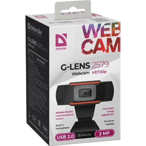 Веб-камера G-lens 2579 HD720p 1280x720, 30 кадр/с, USB Type-A, микрофон, автоосвещение, универсальное крепление