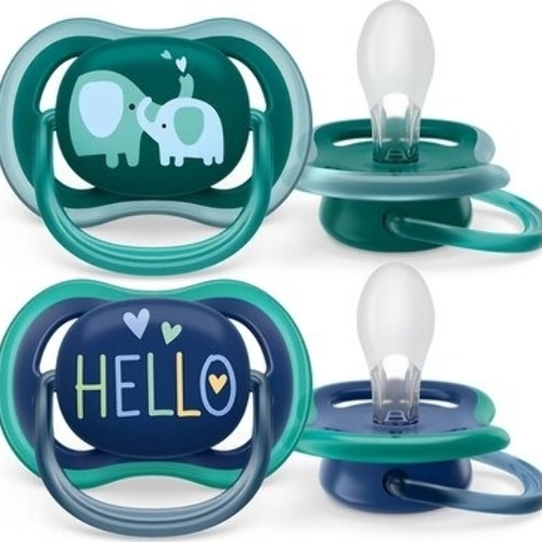 Пустышка Philips Avent ultra air, слоники/HELLO, 18+ мес., 2 шт.
