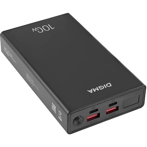 Портативный аккумулятор Digma DGPD100WA 20000mAh QC3.0/PD3.0 100W 5A 2xUSB-A/2xUSB-C черный