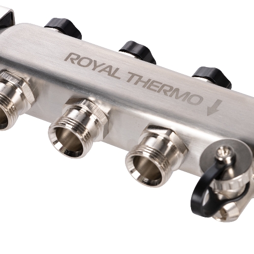 Коллектор Royal Thermo нерж. в сборе универсальный 1" ВР-3/4" НР с автомат. воздухоотвод-ми 3 вых.