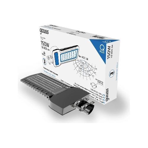 Светильник светодиодный уличный консольный Gauss Qplus LED ДКУ 150 Вт 18000 Лм 5000К IP65 120-260 В КСС Ш 535х260х64 мм