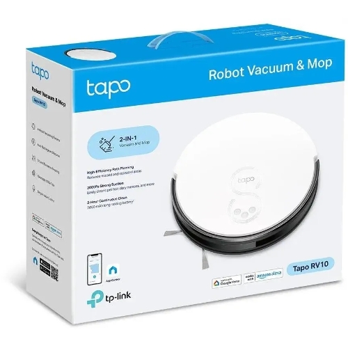 Робот-пылесос TP-Link Tapo RV10 белый/черный, 25 Вт, 2600 мАч Li-Ion, уборка влажная/сухая, пылесборник контейнер 0.4 л