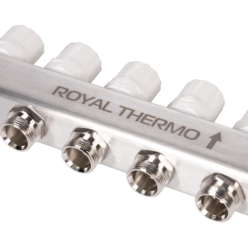 Коллектор Royal Thermo нерж. в сборе универсальный 1" ВР-3/4" НР с автомат. воздухоотвод-ми 10 вых.