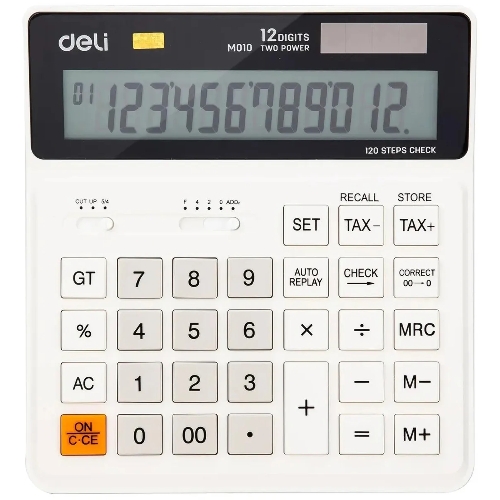 Калькулятор бухгалтерский Deli EM01010 белый 12-разр.