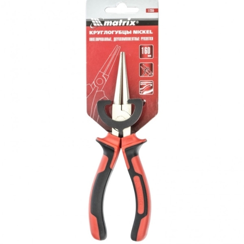 Круглогубцы Matrix 17355 NICKEL 160 мм, никелированные, двухкомпонентные рукоятки