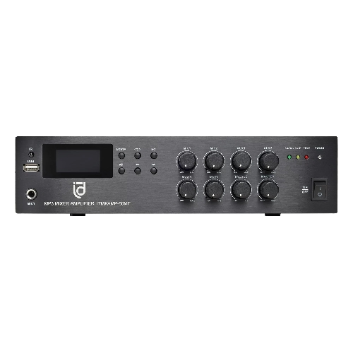 Микшер-усилитель Intrend ITMXAMP-60MT MP3, FM тюнер, USB, Bluetooth, 2хMic/3хLine входы, 1хLine выход,60 Вт, 4/8Ом/100V, IR-пульт в комплекте