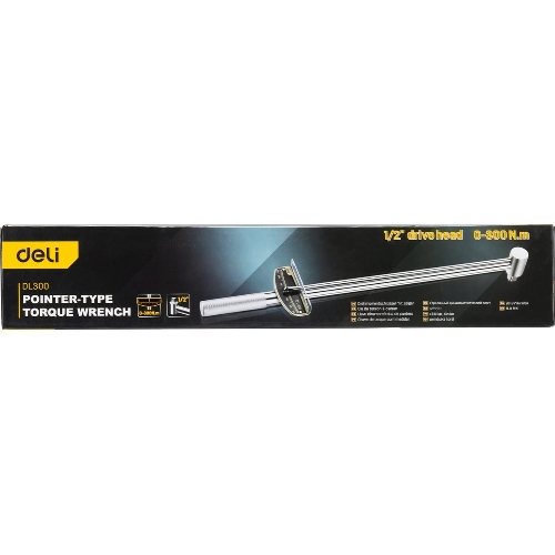 Динамометрический ключ Deli DL300 0-300Нм, 1/2";, длина 480мм, головка Cr-V, противоскользящая рукоятка