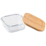 Контейнер LEONORD BAMBU, объем: 500 мл, из жаропрочного стекла с крышкой из бамбука, квадратный (106021)