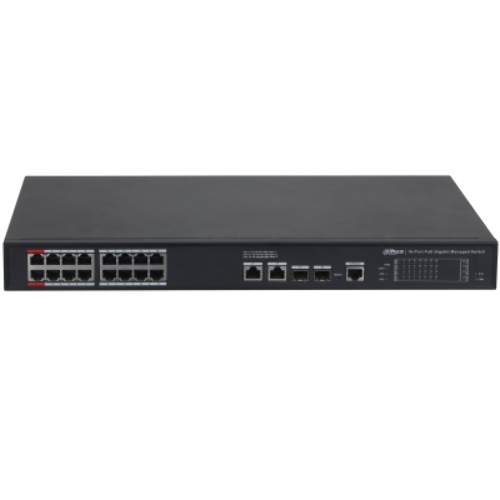 Коммутатор 20-портовый гигабитный управляемый с PoE Dahua DH-S4220-16GT-240, уровень L2, 16xRJ45 1Gb PoE, 2xRJ45 1Gb, 2xSFP 1Gb, суммарно до 240Вт, коммутация 56 Гбит/с, MAC-таблица 8к, металл