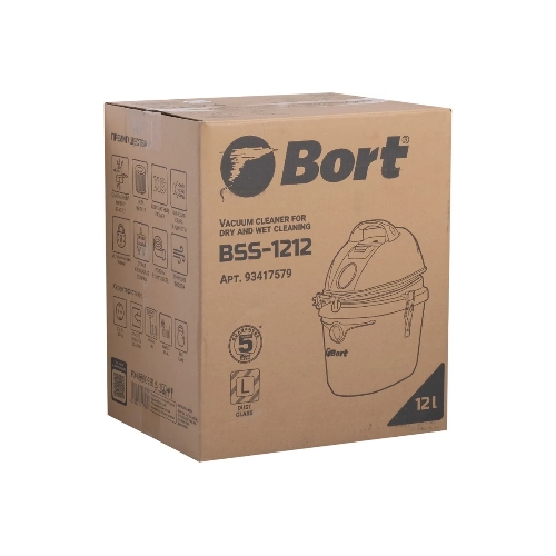 Строительный пылесос Bort BSS-1212 (93417579) синий, 220/1200 Вт, уборка сухая/влажная, пылесборник мешок/контейнер, 12 л