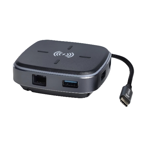 Многофункциональная док-станция Intrend ITACS-9W Type-C с беспроводной зарядкой 3 встроенных высокоскоростных USB 3.0, встроенный высокоскоростной TF и SD карт ридер, разъем RJ-45 для подключения к локальной сети HDMI 4K/30Hz, 60W Power Delivery порт,
