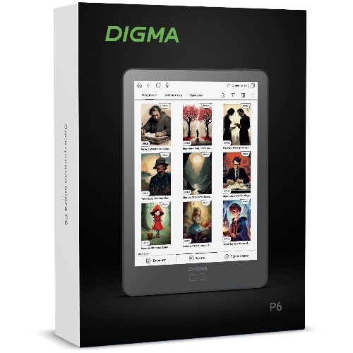 Электронная книга Digma P6 6" E-Ink Kaleido 1072x1448 Touch Screen 1.8Ghz 3072/32Gb/SD/microSDHC темно-серый