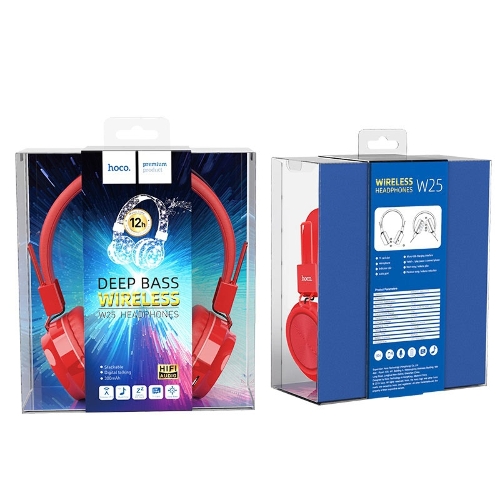 Беспроводные/проводные наушники Hoco W25 красный, полноразмерные, Bluetooth + проводной, до 12 ч.