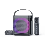 Переносная караоке система TRS2406 iconBIT K702B Колонка 10Вт, 2 микрофона Bluetooth, подсвктка, с аккумулятор в колонке 1500mAh и микрофонах, 16*12*16.7 CM, черный