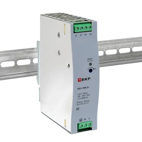 Блок питания на дин рейку EKF DR-E-75W-24 75Вт Uвх 220В AC Uвых 24В DC постоянного тока
