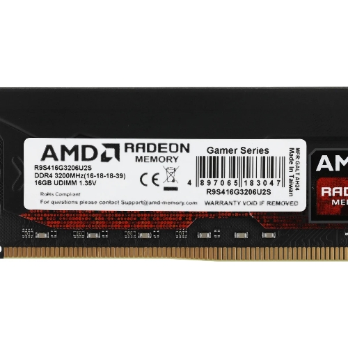 Оперативная память AMD Radeon R9, DDR4, 16GB (1x16GB), 3200MHz, CL16, DIMM, с радиатором, черный
