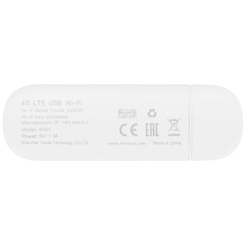 USB-модем Tenda 4G01, LTE Cat.4 150 Мбит/с, интерфейс USB2.0, белый