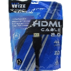 Кабель HDMI C-HM-HM-7.5M Wize, 7.5 м, v.2.0, 19M/19M, позол.разъемы, экран, черный, пакет
