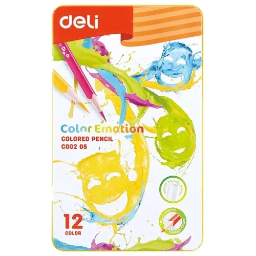 Карандаши цветные Deli Color Emotion EC00205 EC00205, липа, 12 цветов, коробка металлическая