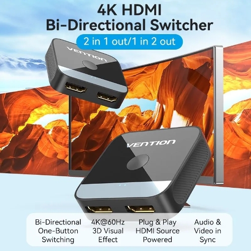 Переключатель - разветвитель Vention HDMI v2.0 4K двунаправленный 2x1/1x2