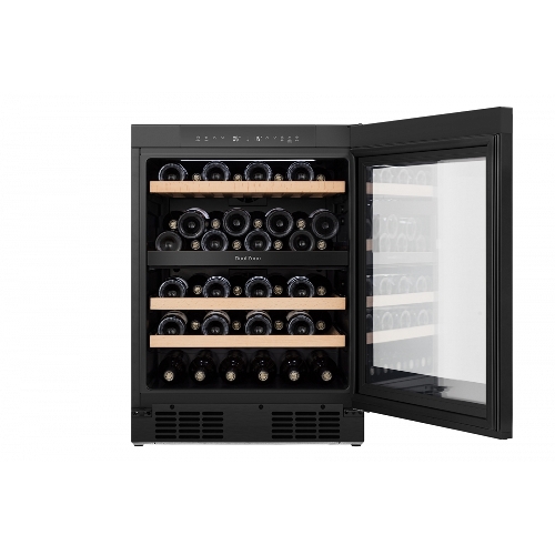 Встраиваемы е винный шкаф Gorenje WCU68F6BG4WF, объем 138 л, вместительность 46 бутылок, 4 полки, цифровой дисплей, Wi-Fi, LED освещение, защита от УФ-излучения, энергоэффективность А+, черный