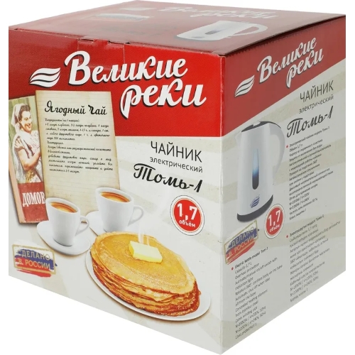 Чайник электрический Великие Реки Томь-1 белый/зеленый