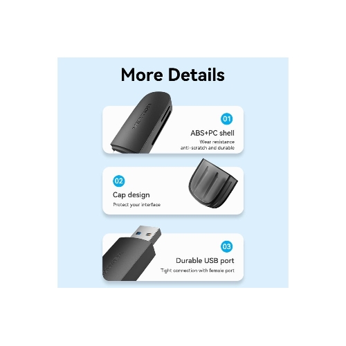 Кард-ридер Vention CLGB0/черный/SD,SDHC,SDXC,TF,micro-SD,micro-SDXC,miсro-SDHC/USB 3.0/пластик