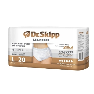 Подгузники-трусы для взрослых Dr.Skipp Ultra, р-р L (100-140 см), 20 шт., 8094