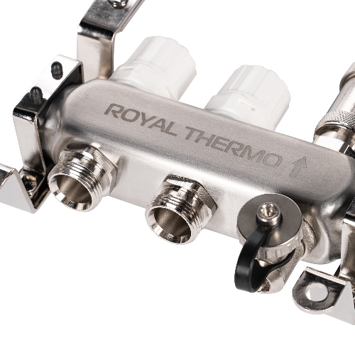 Коллектор Royal Thermo нерж. в сборе с расходомерами 1" ВР-3/4" НР с автомат. воздухоотвод-ми 2 вых.