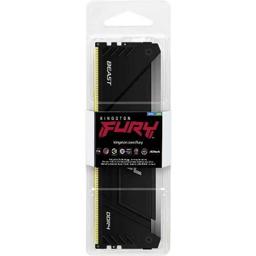 Оперативная память Kingston Fury Beast, DDR4, 8GB (1x8GB), 3200MHz, CL16, DIMM, с радиатором, RGB, черный