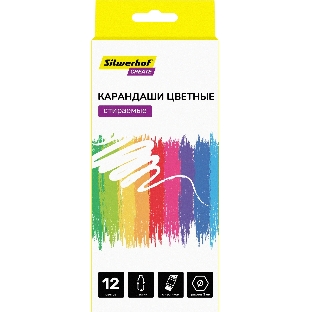 Карандаши цветные Silwerhof Create 3мм, шестигранный профиль, пластик, ассорти, 12 цветов, коробка с европодвесом ластик