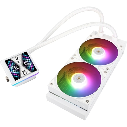 Водяное охлаждение для процессора Thermalright Grand Vision 240 (240mm, LED, White, ARGB/Fans: 2x120mm, 80.45CFM, 29.4dBA, 2150RPM/Pump height 72.5mm, 6400RPM, Rad thickness 27mm/S: 1700, 1200, 1851, 115X, 2011, 2066, AM5, AM4)