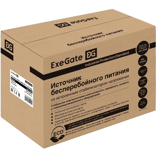 Источник бесперебойного питания ExeGate EP285483RUS SpecialPro UNB-1000.LED.AVR.EURO.RJ 1000VA/650W, LED, AVR, 4 евророзетки, RJ45/11, черный