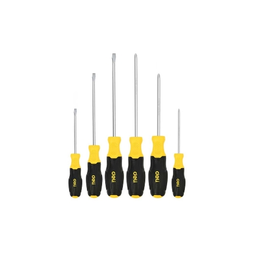 Набор отверток Deli DL630006N 6шт SL5x75 + SL5x100 + SL6x150 + PH1x75 + PH1x100 + PH2x150 сталь Cr-V, двухкомпонентная прорезиненная рукоять