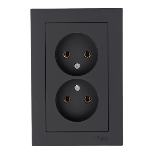 Розетка 2-м AtlasDesign без заземл. 16А в сборе карбон SchE ATN001020