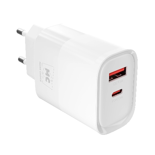 Сетевое зарядное устройство MORE CHOICE NC81i СЗУ 1USB+1Type-C 3.0A PD 20W+ QC3.0, белый