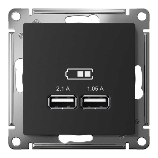 Карбон Розетка USB, 5В, 1 порт x 2,1 А, 2 порта х 1,05 А, механизм ATN001033 Schneider Electric