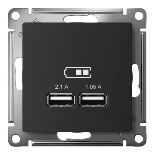 Карбон Розетка USB, 5В, 1 порт x 2,1 А, 2 порта х 1,05 А, механизм ATN001033 Schneider Electric