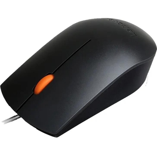 Мышь проводная Lenovo 300 черный, 1600 dpi, USB, кнопки - 3