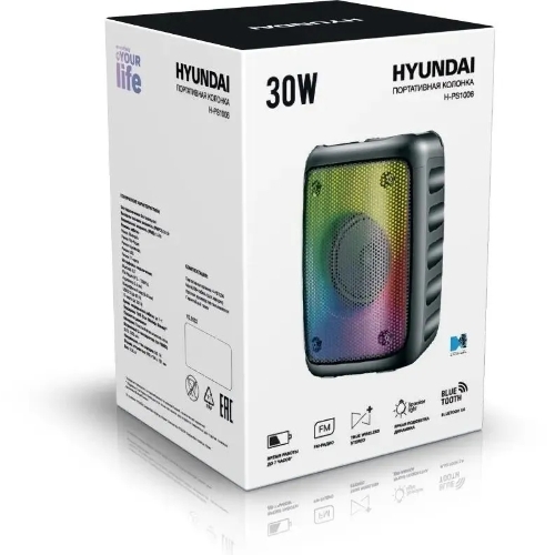 Колонка портативная Hyundai H-PS1006 черный 30 Вт 1.0 BT 10м 1500mAh
