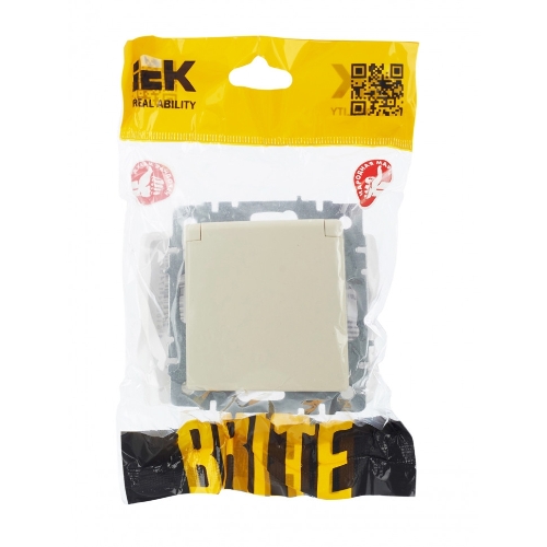 Розетка 1-местная IEK BRITE РСбш10-3-44-БрКр с заземлением, с защитными шторками и крышкой, 16А, IP44, бежевый