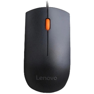 Мышь проводная Lenovo 300 черный, 1600 dpi, USB, кнопки - 3
