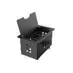 Прямоугольный металлический корпус Wize Pro WRTS-12BOX-B для модульной системы врезного лючка в стол с откидывающейся крышкой, до12 модулей-вставок, беспроводная зарядка 10Вт для моб.устройств на крышке, преустановленная рамка,черный