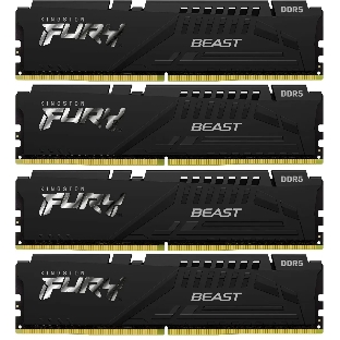 Оперативная память Kingston Fury Beast, DDR5, 64Gb (4x16GB), 6000MHz, CL40, DIMM, с радиаторами, черный