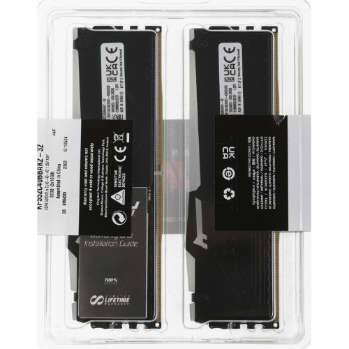 Оперативная память Kingston Fury Beast, DDR5, 32GB (2x16GB), 5200MHz, CL40, DIMM, с радиаторами, RGB, черный