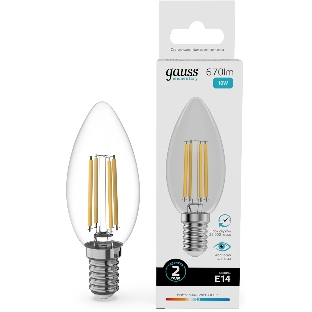 Лампа филам. Gauss Filament 10Вт цок.:E14 свеча св.свеч.бел.нейт. (упак.:10шт) (32120)