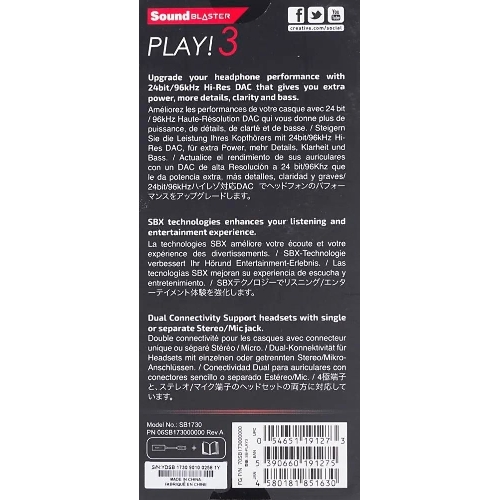Звуковая карта Creative USB Sound Blaster Play! 3 2.0 Ret